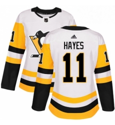 Womens Adidas Pittsburgh Penguins 11 Jimmy Hayes Authentic White Away NHL Jersey 