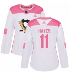 Womens Adidas Pittsburgh Penguins 11 Jimmy Hayes Authentic White Pink Fashion NHL Jersey 
