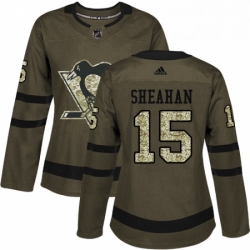 Womens Adidas Pittsburgh Penguins 15 Riley Sheahan Authentic Green Salute to Service NHL Jersey 