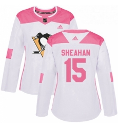 Womens Adidas Pittsburgh Penguins 15 Riley Sheahan Authentic WhitePink Fashion NHL Jersey 