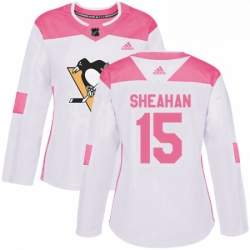 Womens Adidas Pittsburgh Penguins 15 Riley Sheahan Authentic WhitePink Fashion NHL Jersey 