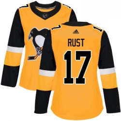 Womens Adidas Pittsburgh Penguins 17 Bryan Rust Authentic Gold Alternate NHL Jersey 