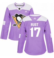 Womens Adidas Pittsburgh Penguins 17 Bryan Rust Authentic Purple Fights Cancer Practice NHL Jersey 