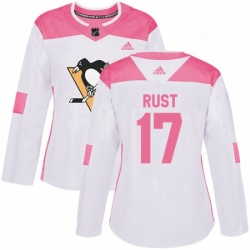 Womens Adidas Pittsburgh Penguins 17 Bryan Rust Authentic WhitePink Fashion NHL Jersey 