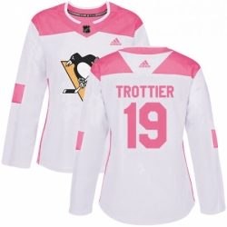 Womens Adidas Pittsburgh Penguins 19 Bryan Trottier Authentic WhitePink Fashion NHL Jersey 