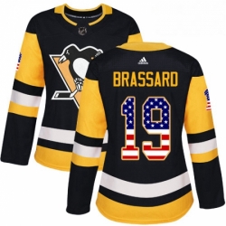 Womens Adidas Pittsburgh Penguins 19 Derick Brassard Authentic Black USA Flag Fashion NHL Jersey 