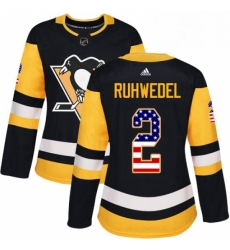 Womens Adidas Pittsburgh Penguins 2 Chad Ruhwedel Authentic Black USA Flag Fashion NHL Jersey 