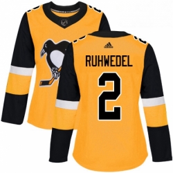 Womens Adidas Pittsburgh Penguins 2 Chad Ruhwedel Authentic Gold Alternate NHL Jersey 