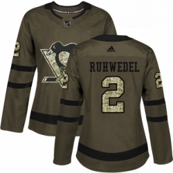 Womens Adidas Pittsburgh Penguins 2 Chad Ruhwedel Authentic Green Salute to Service NHL Jersey 