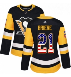 Womens Adidas Pittsburgh Penguins 21 Michel Briere Authentic Black USA Flag Fashion NHL Jersey 