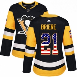 Womens Adidas Pittsburgh Penguins 21 Michel Briere Authentic Black USA Flag Fashion NHL Jersey 