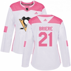 Womens Adidas Pittsburgh Penguins 21 Michel Briere Authentic WhitePink Fashion NHL Jersey 