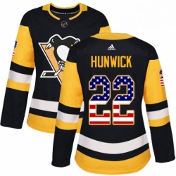 Womens Adidas Pittsburgh Penguins 22 Matt Hunwick Authentic Black USA Flag Fashion NHL Jersey 