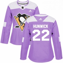 Womens Adidas Pittsburgh Penguins 22 Matt Hunwick Authentic Purple Fights Cancer Practice NHL Jersey 