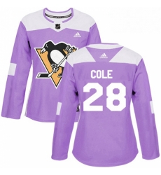 Womens Adidas Pittsburgh Penguins 28 Ian Cole Authentic Purple Fights Cancer Practice NHL Jersey 