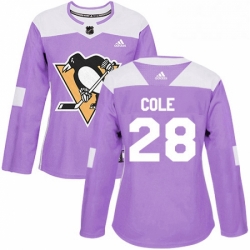 Womens Adidas Pittsburgh Penguins 28 Ian Cole Authentic Purple Fights Cancer Practice NHL Jersey 
