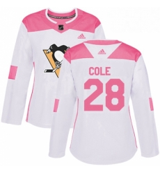 Womens Adidas Pittsburgh Penguins 28 Ian Cole Authentic WhitePink Fashion NHL Jersey 