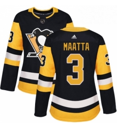 Womens Adidas Pittsburgh Penguins 3 Olli Maatta Authentic Black Home NHL Jersey 