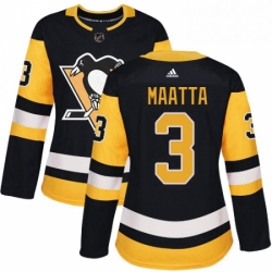 Womens Adidas Pittsburgh Penguins 3 Olli Maatta Authentic Black Home NHL Jersey 