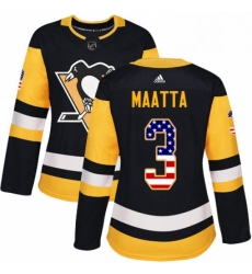 Womens Adidas Pittsburgh Penguins 3 Olli Maatta Authentic Black USA Flag Fashion NHL Jersey 
