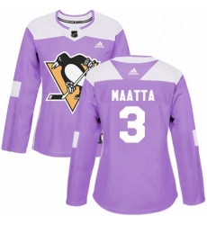 Womens Adidas Pittsburgh Penguins 3 Olli Maatta Authentic Purple Fights Cancer Practice NHL Jersey 