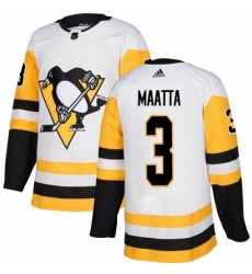 Womens Adidas Pittsburgh Penguins 3 Olli Maatta Authentic White Away NHL Jersey 