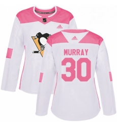 Womens Adidas Pittsburgh Penguins 30 Matt Murray Authentic WhitePink Fashion NHL Jersey 