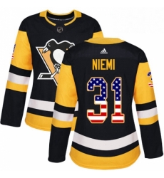 Womens Adidas Pittsburgh Penguins 31 Antti Niemi Authentic Black USA Flag Fashion NHL Jersey 