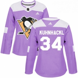 Womens Adidas Pittsburgh Penguins 34 Tom Kuhnhackl Authentic Purple Fights Cancer Practice NHL Jersey 