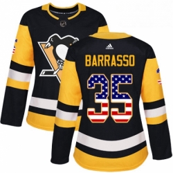 Womens Adidas Pittsburgh Penguins 35 Tom Barrasso Authentic Black USA Flag Fashion NHL Jersey 