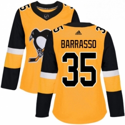 Womens Adidas Pittsburgh Penguins 35 Tom Barrasso Authentic Gold Alternate NHL Jersey 
