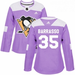 Womens Adidas Pittsburgh Penguins 35 Tom Barrasso Authentic Purple Fights Cancer Practice NHL Jersey 