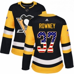 Womens Adidas Pittsburgh Penguins 37 Carter Rowney Authentic Black USA Flag Fashion NHL Jersey 