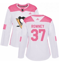 Womens Adidas Pittsburgh Penguins 37 Carter Rowney Authentic WhitePink Fashion NHL Jersey 