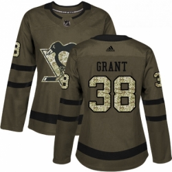 Womens Adidas Pittsburgh Penguins 38 Derek Grant Authentic Green Salute to Service NHL Jersey 