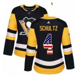 Womens Adidas Pittsburgh Penguins 4 Justin Schultz Authentic Black USA Flag Fashion NHL Jersey 