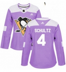 Womens Adidas Pittsburgh Penguins 4 Justin Schultz Authentic Purple Fights Cancer Practice NHL Jersey 