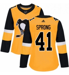 Womens Adidas Pittsburgh Penguins 41 Daniel Sprong Authentic Gold Alternate NHL Jersey 
