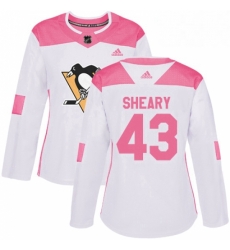 Womens Adidas Pittsburgh Penguins 43 Conor Sheary Authentic WhitePink Fashion NHL Jersey 