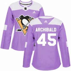 Womens Adidas Pittsburgh Penguins 45 Josh Archibald Authentic Purple Fights Cancer Practice NHL Jersey 