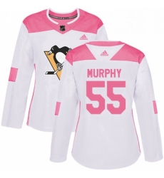 Womens Adidas Pittsburgh Penguins 55 Larry Murphy Authentic WhitePink Fashion NHL Jersey 