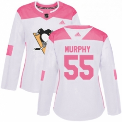 Womens Adidas Pittsburgh Penguins 55 Larry Murphy Authentic WhitePink Fashion NHL Jersey 