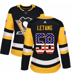 Womens Adidas Pittsburgh Penguins 58 Kris Letang Authentic Black USA Flag Fashion NHL Jersey 