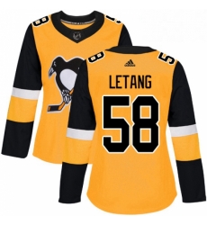 Womens Adidas Pittsburgh Penguins 58 Kris Letang Authentic Gold Alternate NHL Jersey 