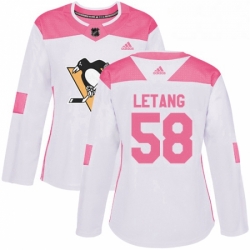 Womens Adidas Pittsburgh Penguins 58 Kris Letang Authentic WhitePink Fashion NHL Jersey 