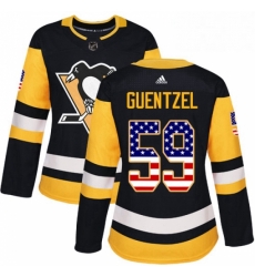 Womens Adidas Pittsburgh Penguins 59 Jake Guentzel Authentic Black USA Flag Fashion NHL Jersey 