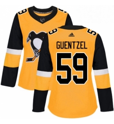 Womens Adidas Pittsburgh Penguins 59 Jake Guentzel Authentic Gold Alternate NHL Jersey 