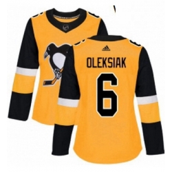 Womens Adidas Pittsburgh Penguins 6 Jamie Oleksiak Authentic Gold Alternate NHL Jerse