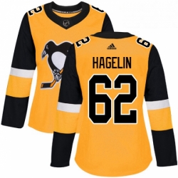 Womens Adidas Pittsburgh Penguins 62 Carl Hagelin Authentic Gold Alternate NHL Jersey 