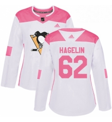 Womens Adidas Pittsburgh Penguins 62 Carl Hagelin Authentic WhitePink Fashion NHL Jersey 